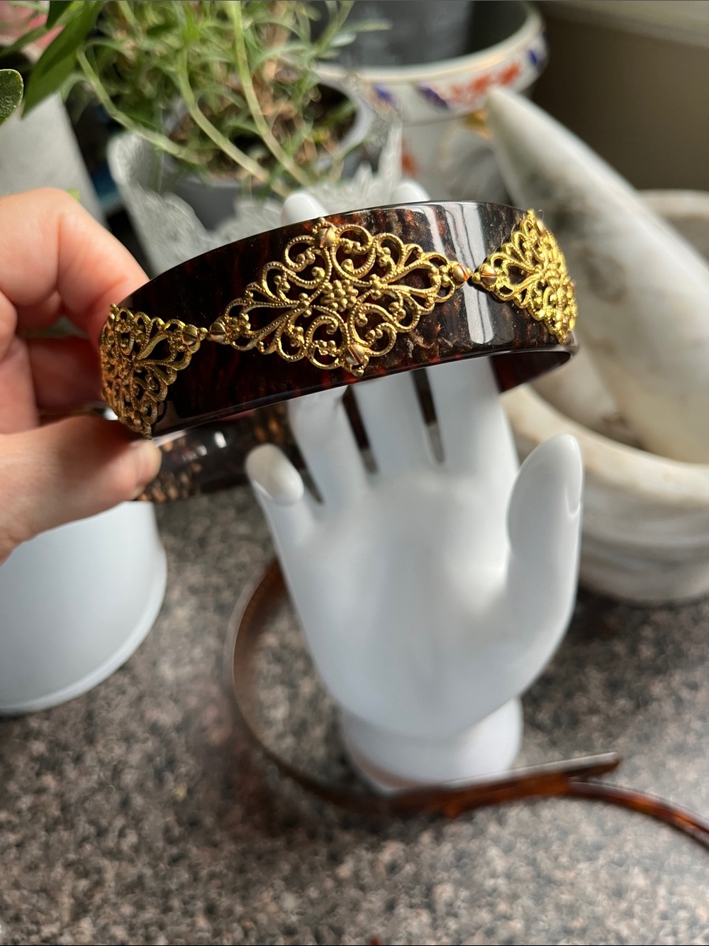 France Luxe Hand‑Made Headband • Faux Tiger Eye • Vintage • Never Used